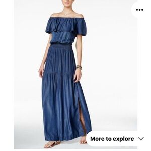 INC International Concepts Plus Size 1X Denim Ombré  Off The Shoulders Maxi.